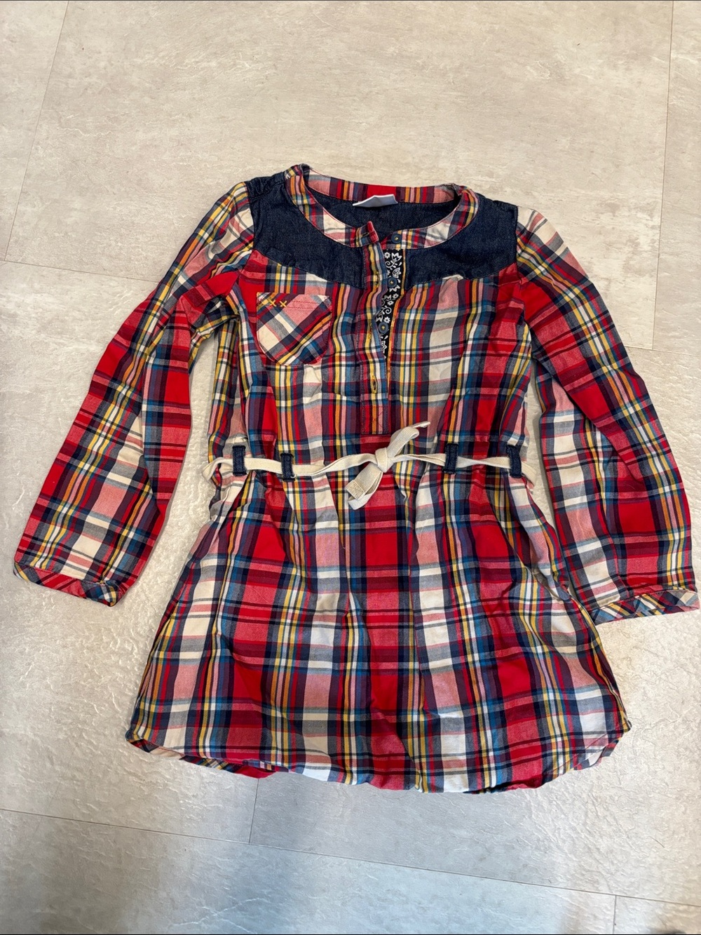 Hanna Andersson Multicolor Stripe Trim Denim Top - Red, Blue, Yellow